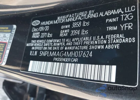 2021 Hyundai Elantra Sel z USA, uszkodzony, nr VIN 5NPLM4AG4MH017624